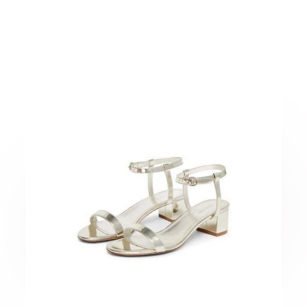Mansur Gavriel Silver Leather Ankle Strap Heel Sandals Metallic size 9.5 - Picture 5 of 14